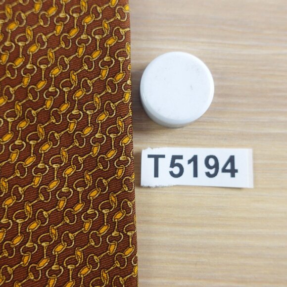 Brooks Brothers Makers Neck Tie Mens Rustic Brown Suit Silk Gold Chain Link USA - Picture 10 of 10